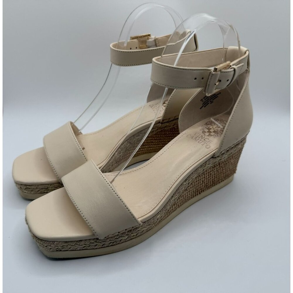 Vince Camuto Jeffannah Sandals Women's Size 7.5 Off White Ankle Strap Wedge Heel